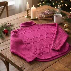 Vibrant Belldini Pink Turtleneck Sweater with Diamond Knit Pattern